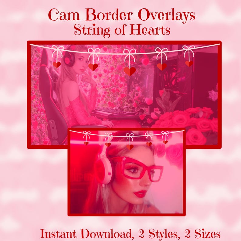 Heart String Overlay: 4 Files 2 Styles Valentine's Day Cam Decor (PNG ...