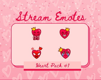 4 Heart Emotes Expressive Heart Stream Emotes: Digital Pack For Live Streaming Video Games Twitch Youtube Discord Emote Bundle Pack