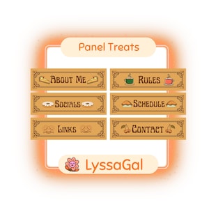 Bakery Twitch Panels: 7 Cafe Vintage Style Live Stream Organizer Set ( PNG, Digital Download)