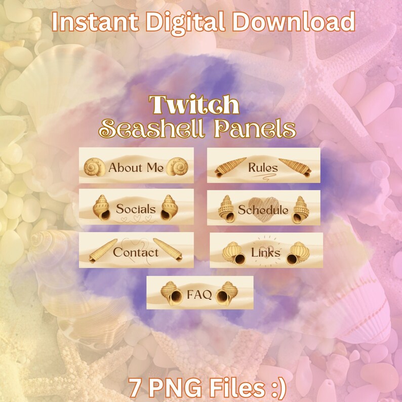 Beach Twitch Panel: 7 Graphic Seashell Theme Organization Live Stream ...