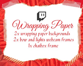Red Wrapping Paper Birthday Celebration Christmas Season Package Overlay For Twitch And Youtube String Lights and Red Bows Fun Theme Layout