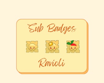Three Ravioli Dumpling Food Badges For Twitch Sub Badges Channel Points Chef Cook For Livestreaming Cute Plain Sauce and Basil Butter Cheese