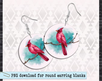 Christmas cardinal earring sublimation PNG