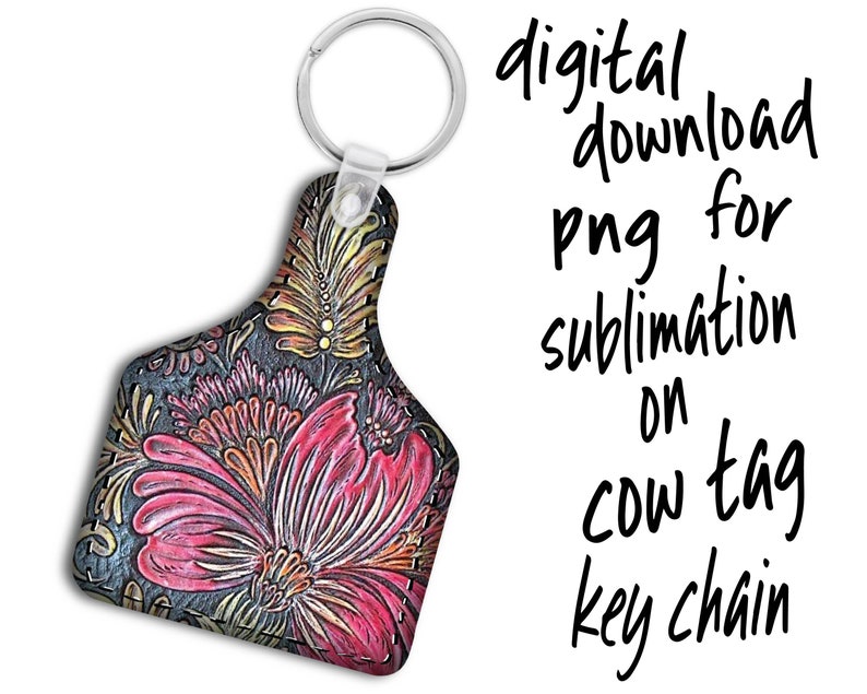 Tooled Leather Look Sublimation PNG for cow tag key chain
