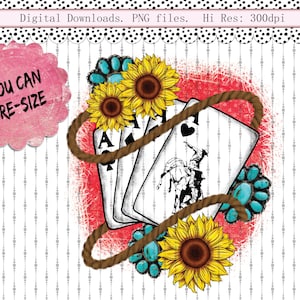 western cards with cowboy PNG, ace of hearts with cowboy digital download
