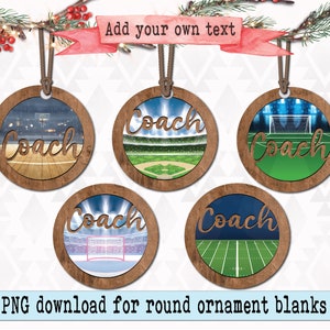football coach custom ornament PNG, baseball coach gift, personalize coach digital, round ornament bundle, sports bundle, holiday sports png