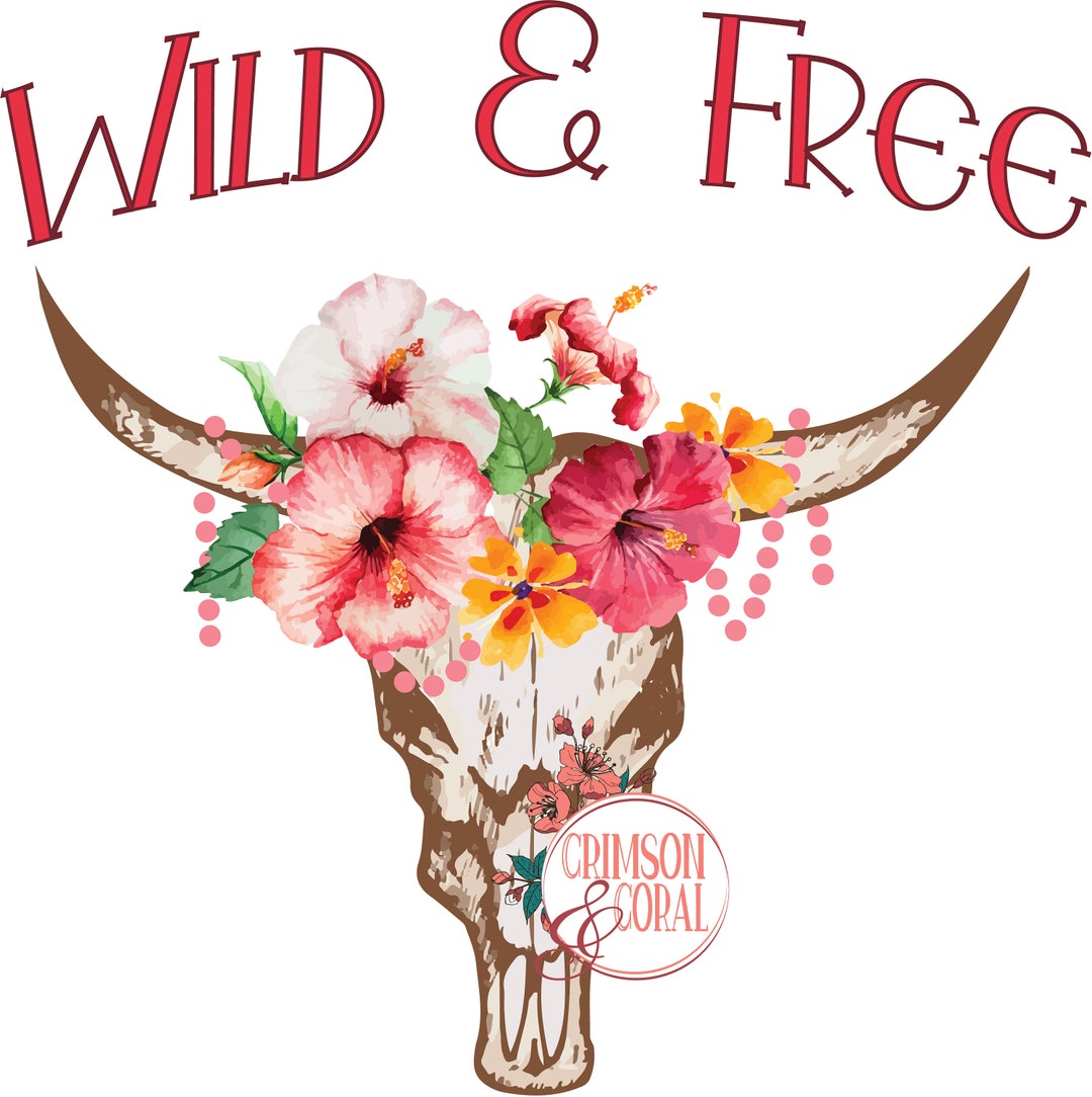 Western Style Skull With Bright Pink Flowers Wild Digital PNG - Etsy