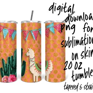 Llama sublimation design PNG for skinny tumbler