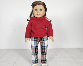 Red Cowl top sweater for 18 inch doll, fits like american girl, fall outfit modern doll clothes. DUTY FREE to USA