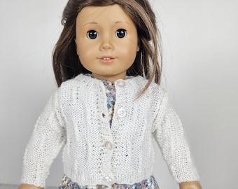 Hand knit doll white cardigan knit with buttons for 18" dolls, white, pink, peach, purple & green, 18 inch doll clothing DUTY FREE to USA