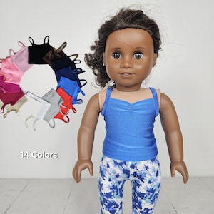 18 inch doll tank top / camisole, fits popular 18&quot; girl dolls crop top, white, pink or black solid stretch fabric top. 14 COLORS