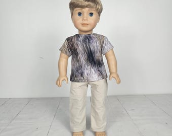 18 inch doll 2 piece set: pants and tshirt. 18 inch doll clothes, doll beige pants with front & back pockets. Modern style. DUTY FREE to USA