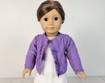 18 inch doll cardigan sweater knit in purple with buttons for American Girl or 18" doll. DUTY FREE to USA