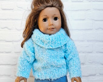 18 inch doll sweater, hand knit in white with cowl neck, 18" doll, 18 inch doll hand knit cardigan. DUTY FREE to USA