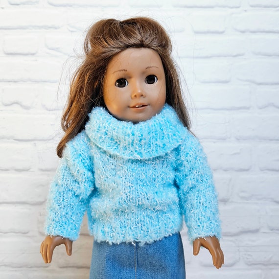 18 inch doll sweater, hand knit in white with cowl neck, 18" doll, 18 inch doll hand knit cardigan. DUTY FREE to USA