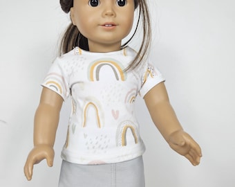 18 inch doll shirt, white rainbow shirt fits popular 18" girl dolls top. DUTY FREE to USA