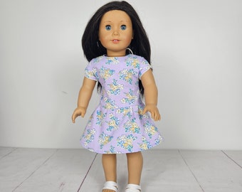 18 inch doll dress, spring dress purple floral,fits like American girl, form fitted for 18 dolls, modern style, petal sleeves,summer outfit