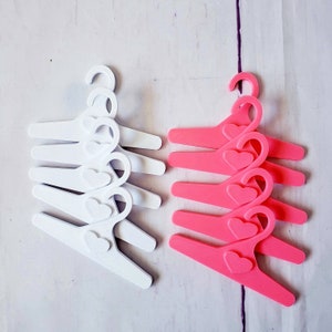 Doll hangers white and pink, 14.5 & 18 inch dolls, set of 10, Doll wardrobe accessories, doll accessories.