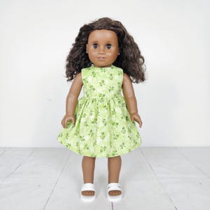 Summer Dress for 18 inch doll, soft green floral sundress. 18 inch doll clothing. Fits like American girl
