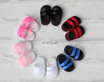 18 inch doll shoes sandals, fits like American girl, clothes accessories, 6 colors Black and White 18 inch doll clothes