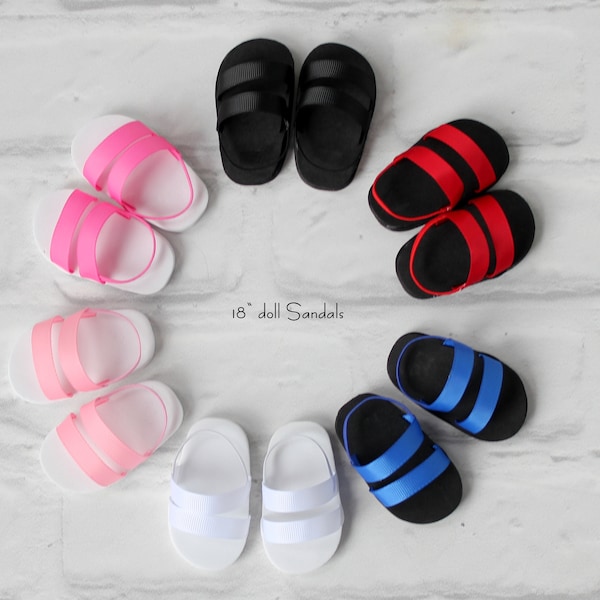 18 inch doll shoes sandals, fits like American girl, clothes accessories, 6 colors Black and White 18 inch doll clothes