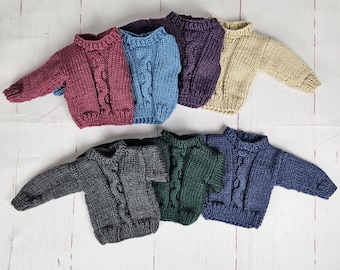 Hand knit doll cable sweater, 7 Colors 18 inch doll clothes, top with buttons on the back, 18 inch doll DUTY FREE to USA