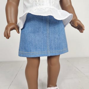 18 inch doll light wash jean skirt, summer doll clothes, Doll clothing fits like american girl. Denim skirt