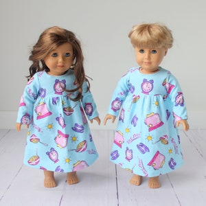 18 inch doll pajama, flannel nightgown pink & blue, fits American girl dolls, doll night dress, sleepwear, 18" doll night dress, sleepwear