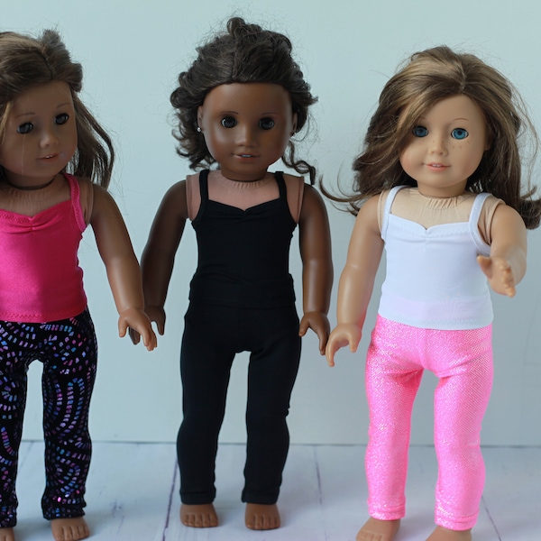 18 inch doll tank top / camisole, fits popular 18" girl dolls crop top, white, pink or black solid stretch fabric top.