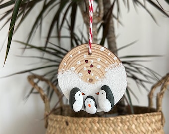 Pebble Art Penguin Family Christmas Tree Hanging Decoration