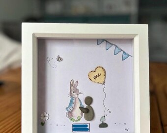 Personalised 1st Birthday Peter Rabbit Pebble Art
