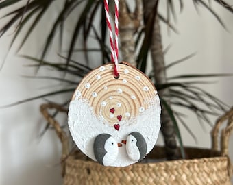 Pebble Art Penguin Christmas Tree Hanging Decoration