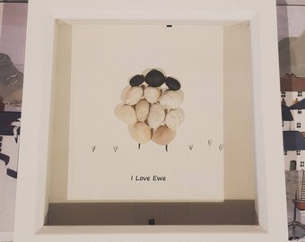 I Love Ewe, sheep pebble art