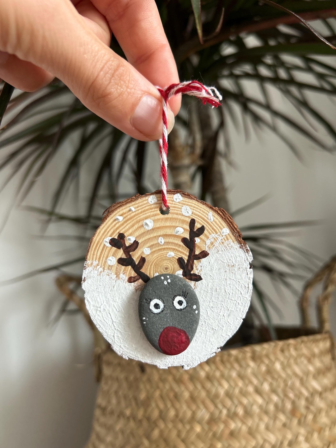 Pebble Art Rudolf/reindeer Christmas Tree Hanging Decoration - Etsy UK