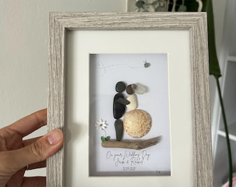 Wedding Pebble Art. Wedding day pebble art. Wedding gift.