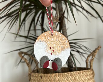 Pebble Art Robin Christmas Tree Hanging Decoration
