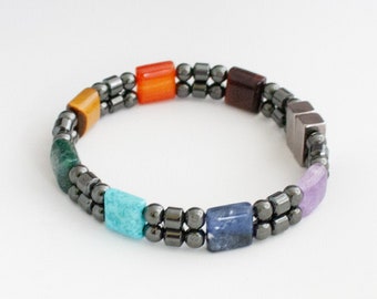 7 Chakra Bracelet: Magnetic Hematite and Multi-stone Bracelet