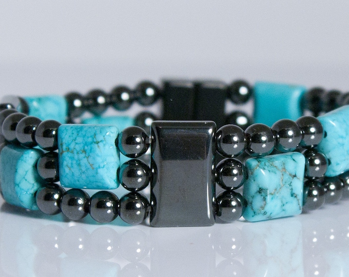 Turquoise Howlite and Magnetic Hematite Bracelet, Magnetic Healing Therapy Bracelet