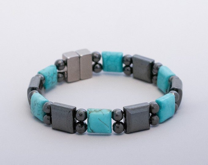 Turquoise Howlite and Magnetic Hematite Bracelet