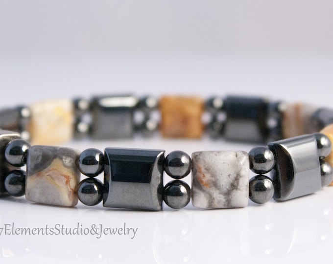 Crazy Lace Agate and Magnetic Hematite Bracelet, Magnetic Therapy Bracelet