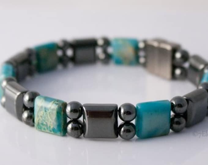 Magnetic Therapy Bracelet, Magnetic Hematite and Impression Jasper Bracelet