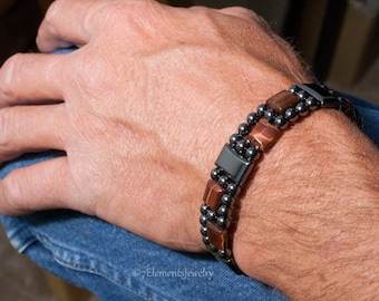 Red Tiger Eye and Magnetic Hematite Bracelet, Magnetic Healing Bracelet