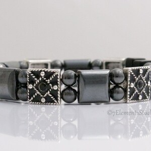 Enameled Swarovski Crystal and Magnetic Hematite Bracelet, Magnetic Therapy Bracelet