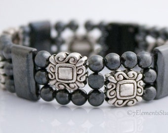 Magnetic Hematite and Pewter Bracelet, Magnetic Therapy Bracelet