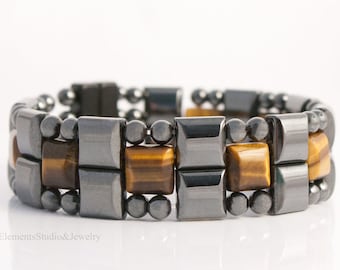 Magnetic Bracelet for Arthritis Therapy, Hematite Healing Bracelet with Tiger Eye for Men & Women