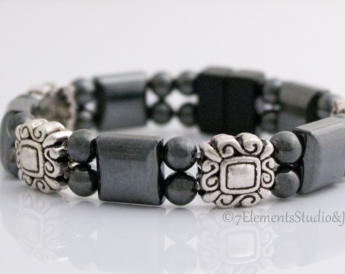 Silver Pewter and Magnetic Hematite Bracelet, Magnetic Therapy Bracelet