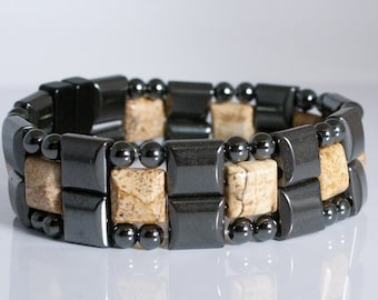 Magnetic Bracelet for Arthritis Therapy, Hematite Healing Bracelet with Picture Jasper for Men & Women