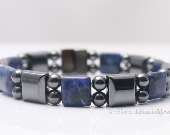 Sodalite and Magnetic Hematite Bracelet, Magnetic Therapy Bracelet