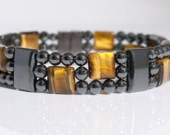 Magnetic Healing Bracelet, Magnetic Hematite and Gold Tiger Eye Bracelet