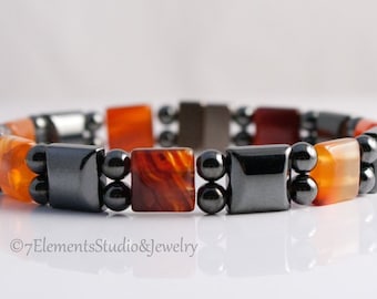 Carnelian and Magnetic Hematite Bracelet, Magnetic Therapy Bracelet